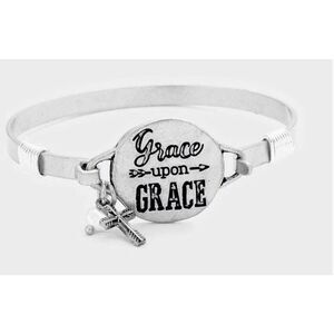 New Womens Boutique Grace Upon Grace Burnished Silver Hook Bracelet